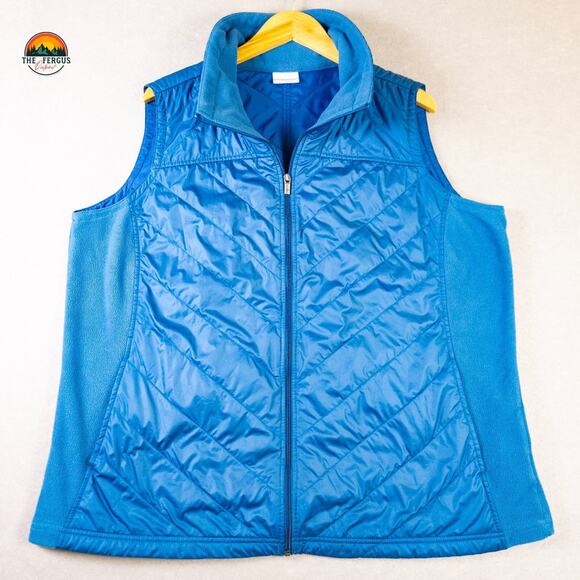 Columbia Quilted Vest Jacket Blue Fleece Packable Full Zip Plus Women's Size 2X - Picture 1 of 9